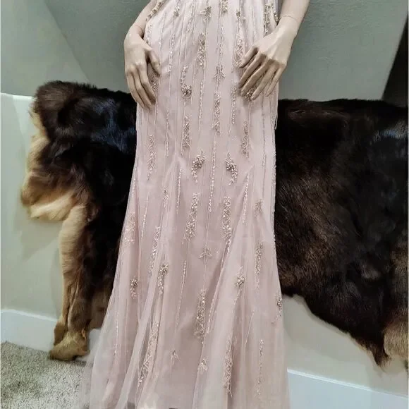 Elegant V-Neck All Over Beaded Glitter Haute Evening Dress